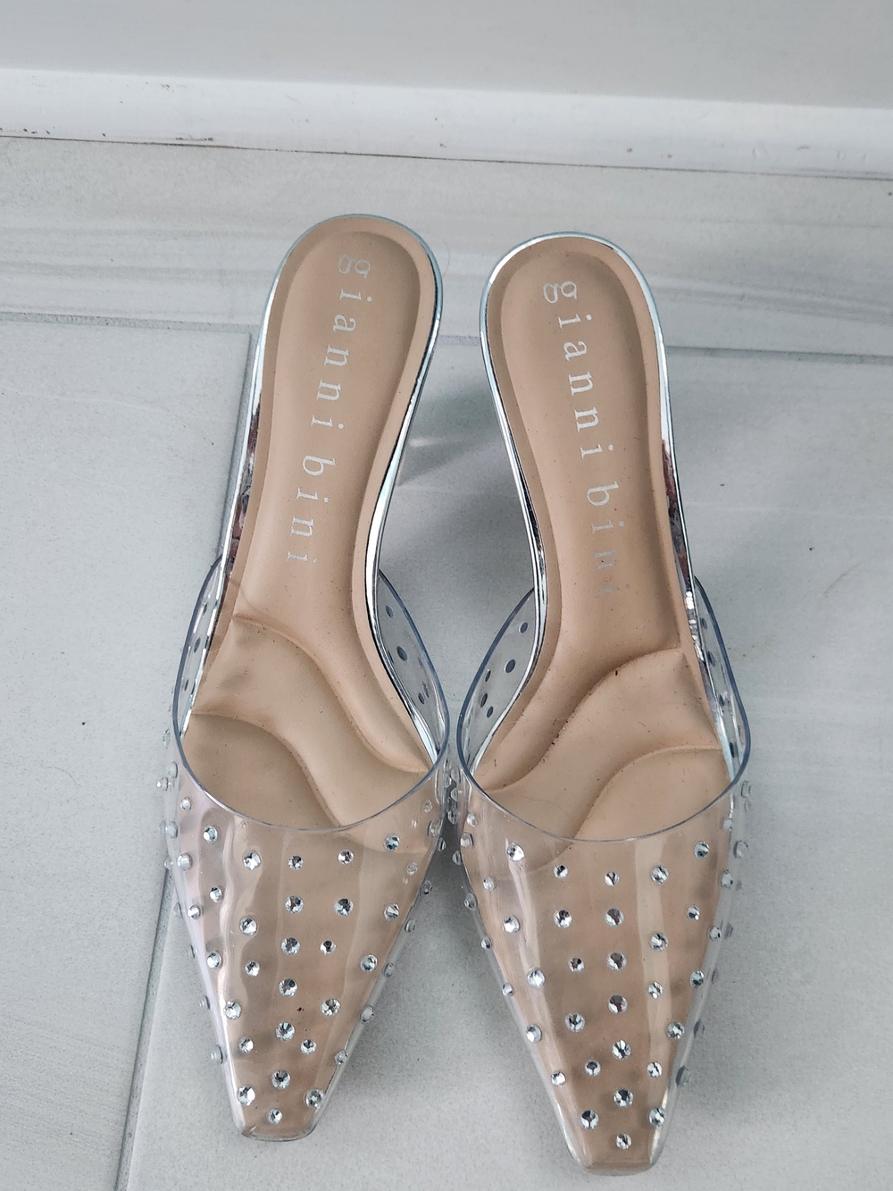 Gianni Bini Clear Pointed Mule with Rhinestones - Nude Insole - Picture 1 of 5